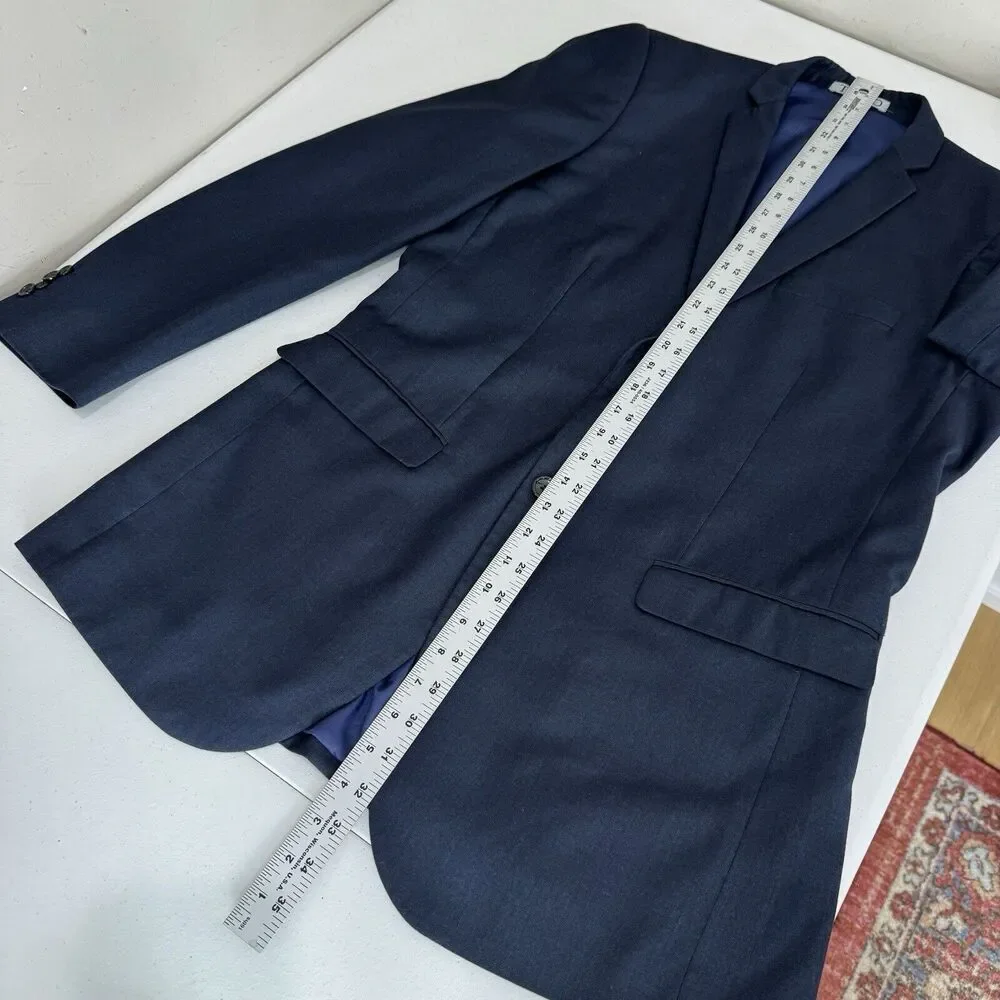 Tazio Italy Mens Suit Jacket 38L Blue Wool Ultra Slim Fit Blazer Formal Evening‎